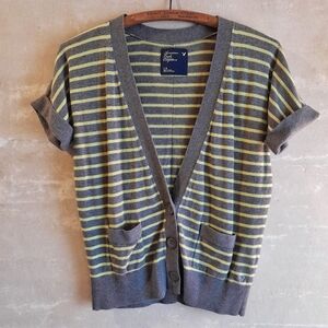 446a. gray & lime vintage American Eagle striped short sleeve 2010s cardigan, L